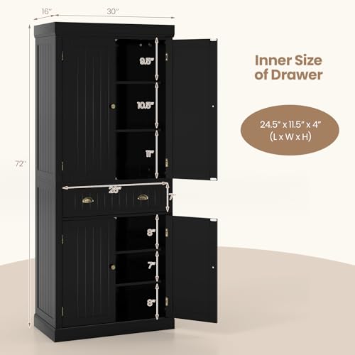 Tangkula 72" Tall Kitchen Pantry Cabinet with 2 Cabinets and Drawer X61390