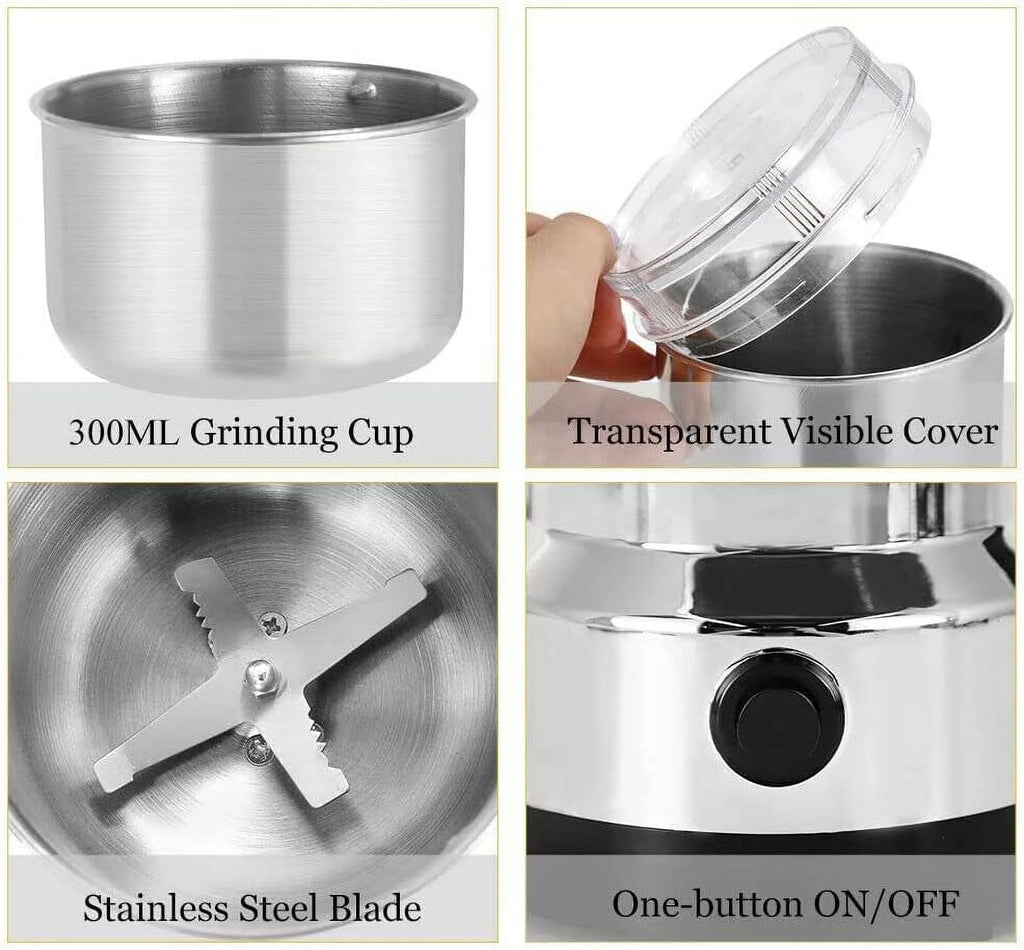 Electric Coffee Grinder with Stainless Steel Blade for Beans, Spices & Herbs Y308