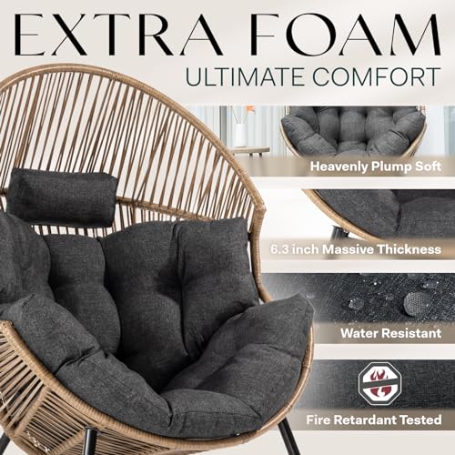 Bme Heavy Duty Wicker Egg Chair for Indoor & Outdoor, Black Base N148