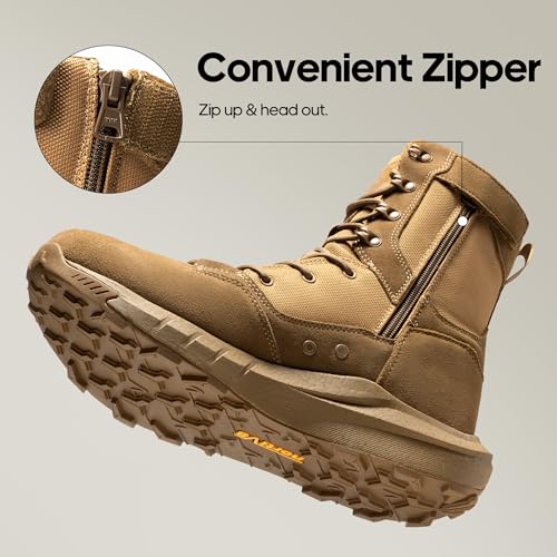 NORTIV 8 Men's Military Tactical Combat Boots Side Zipper Leather Lightweight 8 Inches K585047