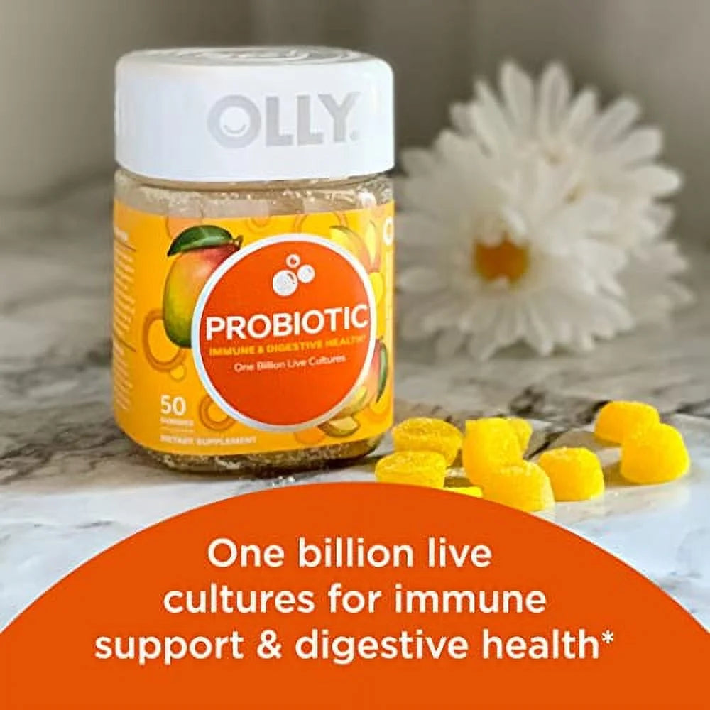 OLLY Probiotic Gummy, Immune and Digestive Support, Mango, 50 Count N2673