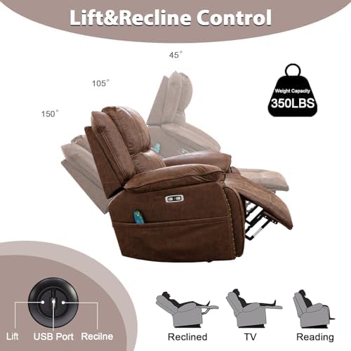 Phoenix Home Dual Motor Power Lift Chair with Massage and Heat, Brown I97460