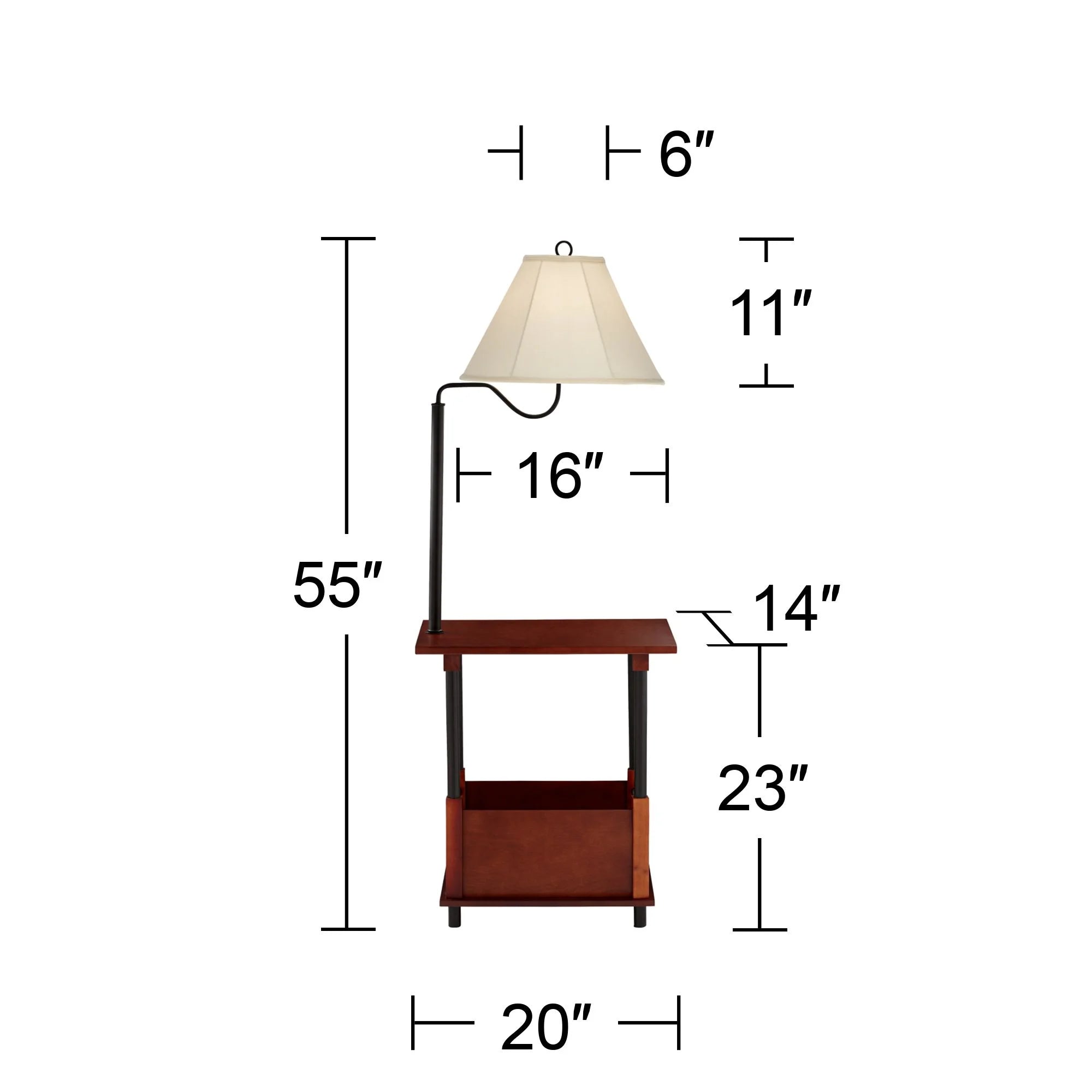 Regency Hill Marville Mission Rustic Farmhouse Floor Lamp with End Table, 55" Tall N1715