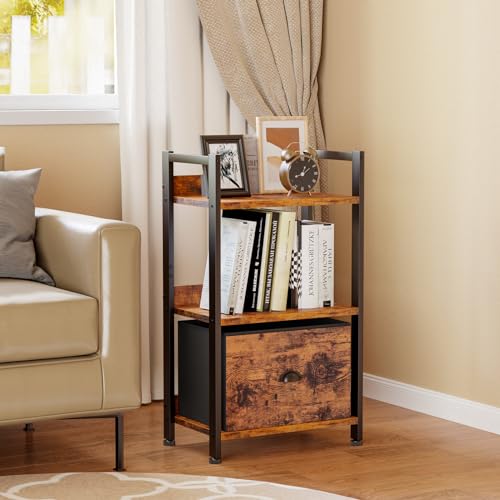 Furologee 5 Tier Bookshelf with Drawer, Industrial Tall Narrow Bookcase, Black T883828