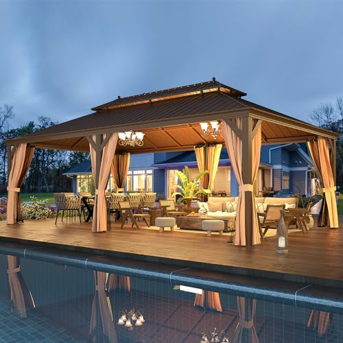 EROMMY 14'x20' Hardtop Gazebo Double Roof Galvanized Steel Outdoor Pavilion G3084