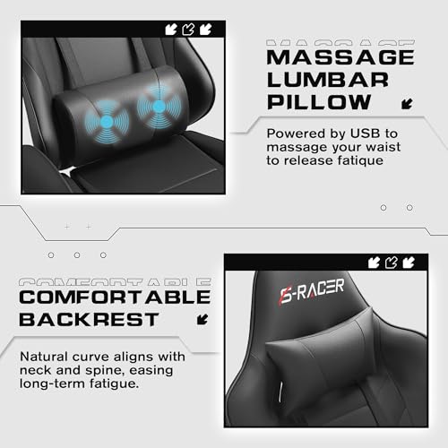 Homall Gaming Chair with Footrest and Massage Lumbar Support, Black T748