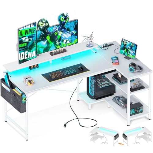 ODK 48 Inch L Shaped Gaming Desk with USB Charging Ports and LED Lights S136