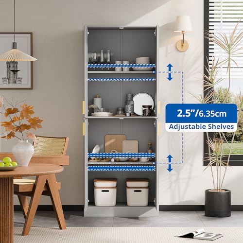 Cozy Castle 71" Tall Kitchen Pantry Cabinet with Doors and Shelves, Gray R70739