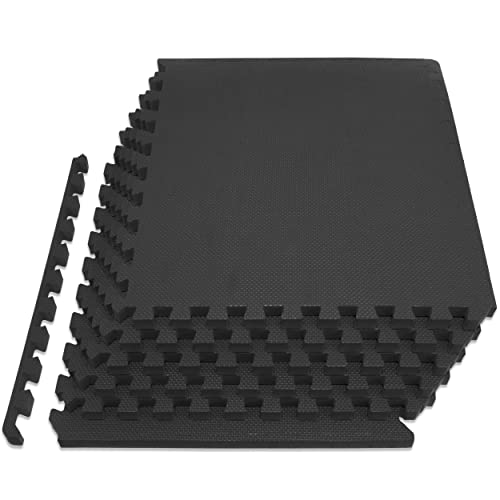 ProsourceFit Extra Thick Puzzle Exercise Mat, EVA Foam Interlocking Tiles, Black, 3/4 inch, 24 Tiles Y76691