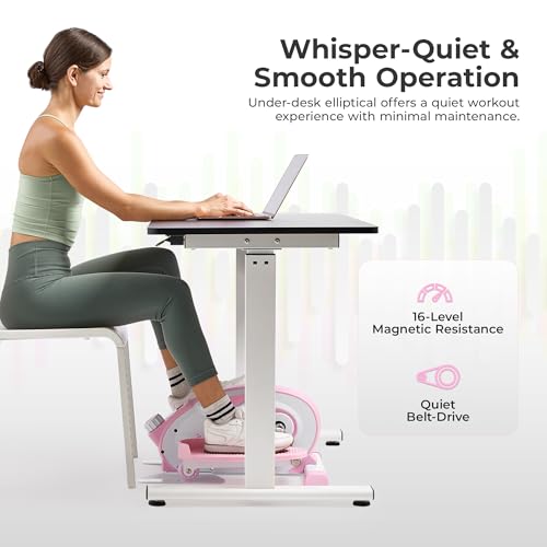 Sunny Health & Fitness Under Desk Elliptical Exerciser, Magnetic, Pink Y689540