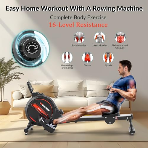 Wenoker Magnetic Rowing Machine for Home, 350 LB Capacity, Quiet with LCD Monitor S651444