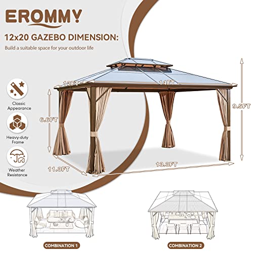 EROMMY 10' x 12' Hardtop Gazebo with Aluminum Frame and Double Roof Q573