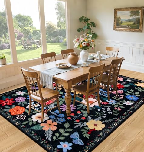 8x10 Floral Washable Area Rug for Living Room, Vintage Soft Non-Slip Carpet Z978379