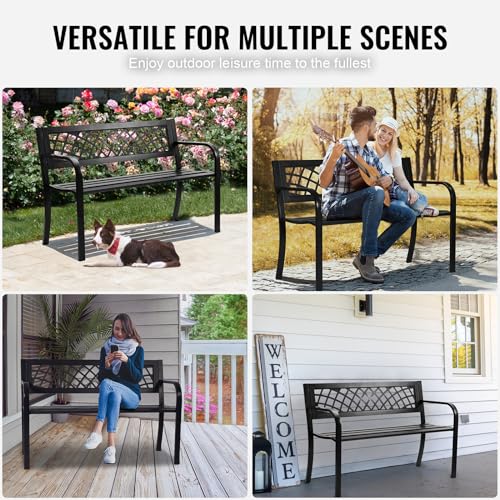 VEVOR Outdoor Metal Garden Bench with Backrest and Armrests, 46 Inches, 480 lbs Capacity N358