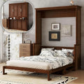 Murphy Bed Wall Bed with Desk, Wood Cabinet Murphy Bed, Space-Saving Hidden Wall Bed with Gas Struts, Walnut