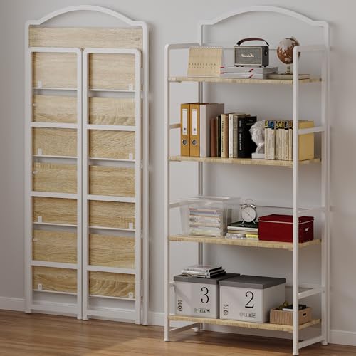 JSB Folding Bookshelf 5 Tier Vintage Wood Bookcase for Living Room Bedroom Office S131658