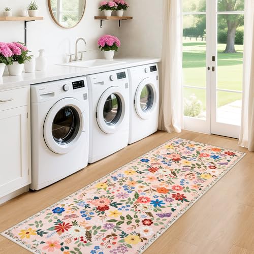 8x10 Floral Washable Area Rug for Living Room, Vintage Soft Non-Slip Carpet Z978379