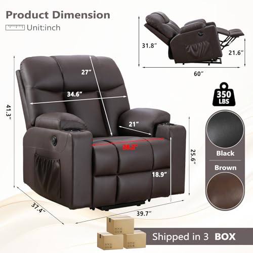 ANJ Large Power Lift Recliner Chair with Massage and Heat for Elderly, Camel Z8802