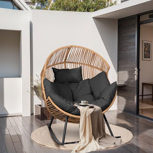 JAMFLY Egg Chair Wicker Outdoor Patio Lounger with Cushion, Beige O9160