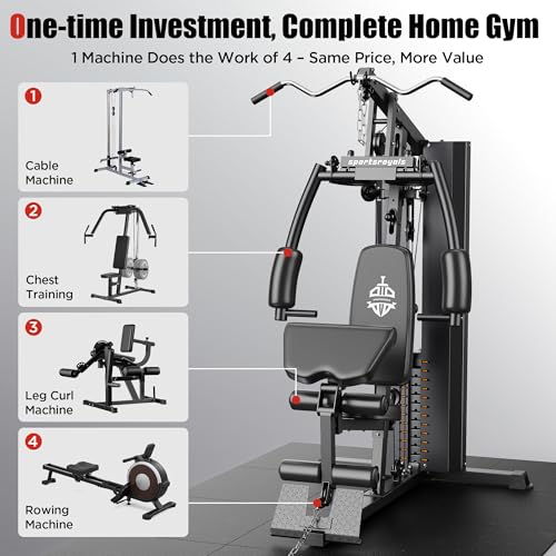 Sportsroyals Home Gym with 154LBS Weight Stack, Full Body Workout Station X27473