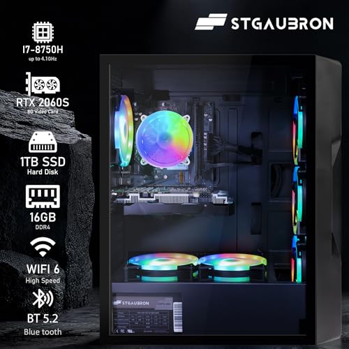 STGAubron Gaming PC Desktop, GeForce RTX 2060 Super, Intel Core i7, 16G DDR4, 1T SSD, Windows 11 Z1287