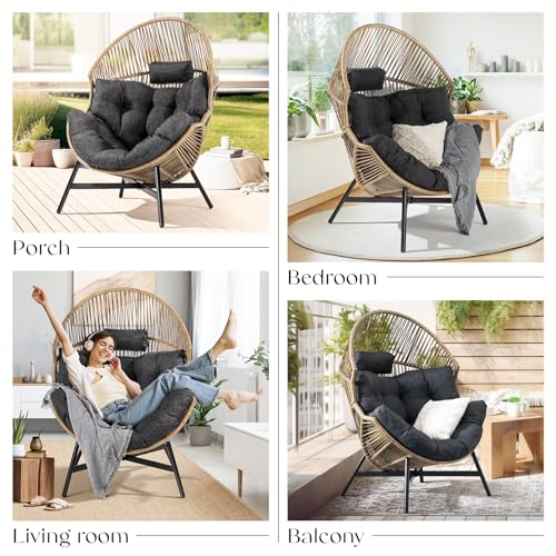 Bme Heavy Duty Wicker Egg Chair for Indoor & Outdoor, Black Base N148
