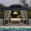 10'x12' Hardtop Gazebo, Double-Layer Galvanized Steel Roof Gazebo, All-Season Aluminum Frame Pavilion with Privacy Curtains and Netting for Patio, Garden, Hot Tub & Backyard