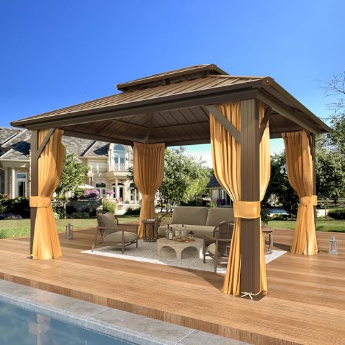 EROMMY 10' x 12' Hardtop Gazebo with Aluminum Frame and Double Roof Q573