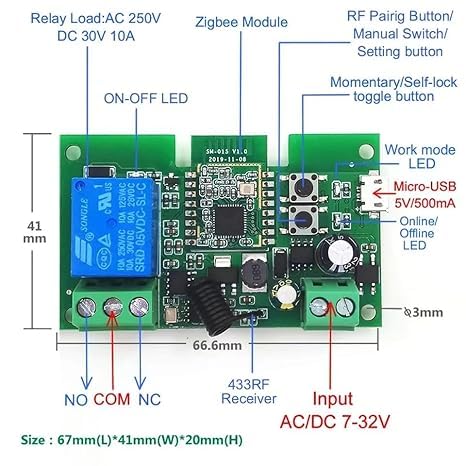Zigbee 4CH DC7-32V USB Relay Smart Switch Module, Tuya APP Remote Control V113