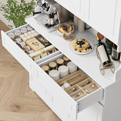 74" Tall Pantry Cabinet with 6 Doors and 2 Drawers, Grey E15130