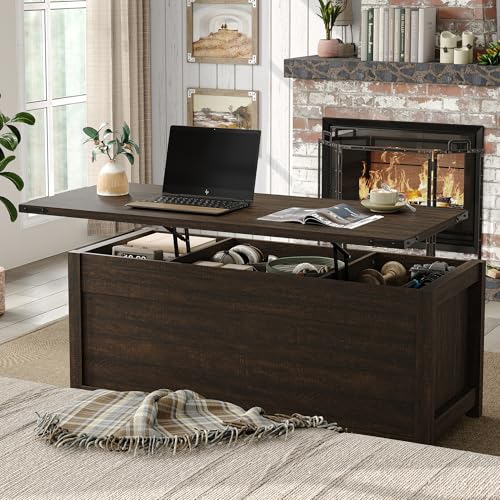 47.3" Lift Top Coffee Table with Storage and Barn Doors, White and Grey I616078