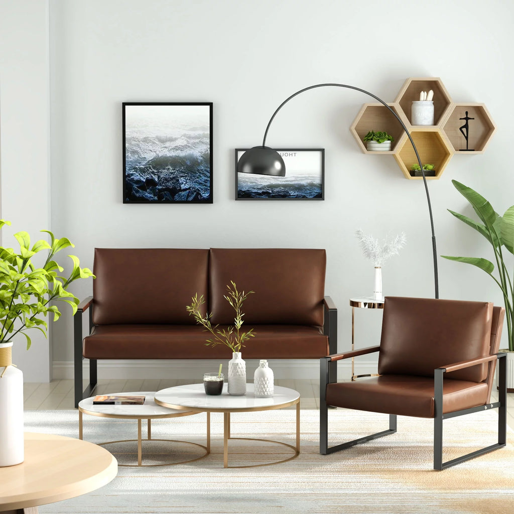 Mieres Mid-Century 3-Piece PU Leather Sofa Set Gray U29696