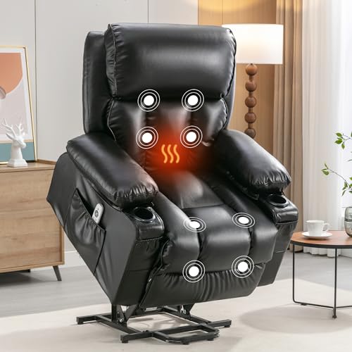 FLEXISPOT XL31 Power Lift Recliner Chair for Elderly, Electric Massage & Heat, PU Leather, Black C786106