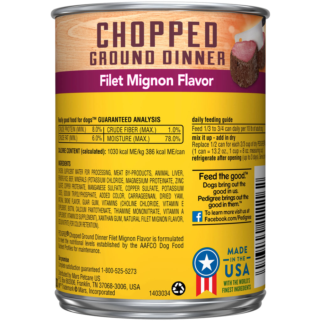 Pedigree Chopped Ground Dinner Filet Mignon Flavor Adult Wet Dog Food, 13.2 oz. Cans J822877