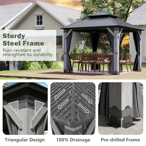 12'x12' Hardtop Gazebo with Galvanized Steel Roof, Aluminum Frame, Curtains & Netting X81832
