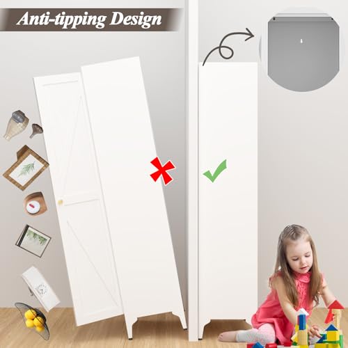 GREATMEET 65" Tall Kitchen Pantry Cabinet, White Metal Farmhouse Cupboard with Adjustable Shelves D202