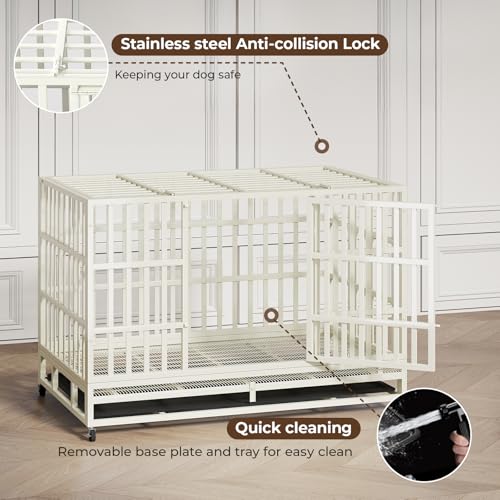 48 Inch Heavy Duty Dog Crate with Wheels and Double Door A25580