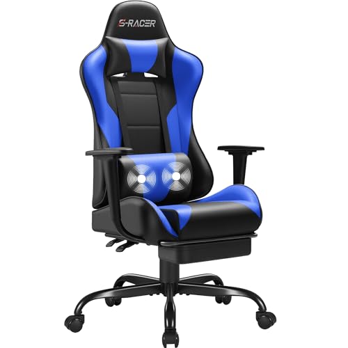 Homall Gaming Chair with Footrest and Massage Lumbar Support, Black T748