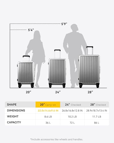 LUGGEX Aluminum Frame Carry On Luggage, 20 Inch Hard Shell Suitcase, Charcoal Metallic V31867