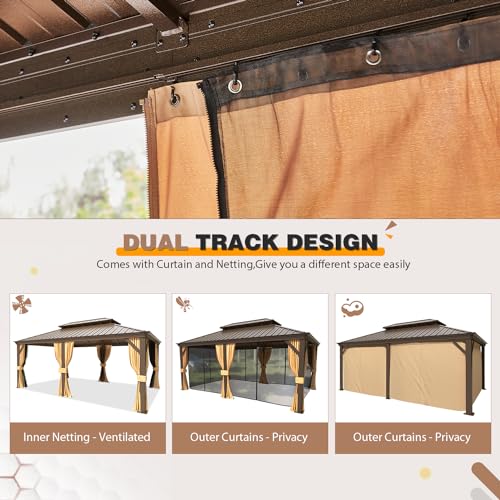 EROMMY 14'x20' Hardtop Gazebo Double Roof Galvanized Steel Outdoor Pavilion G3084