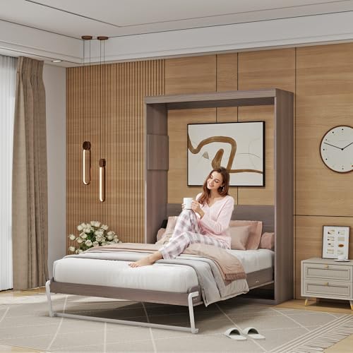 Murphy Bed Full - Space Saving, Convertible Hidden Bed, Brown C7991