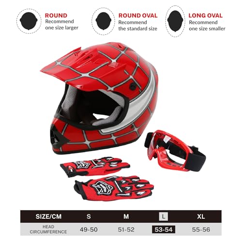 SLMOTO Dot Youth Kids Motocross Helmet Red Spider Design with Goggles and Gloves F254987