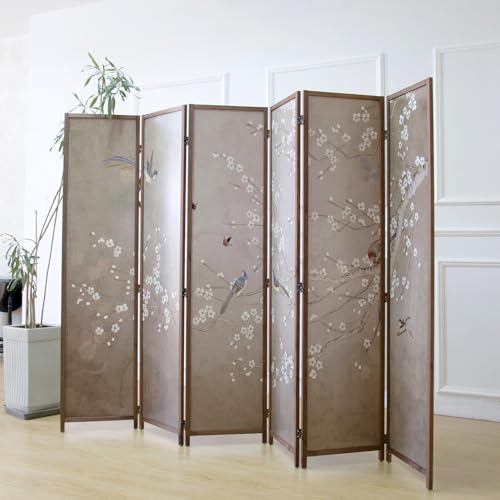 6 Panel Room Divider Screen,Double Faced Room Divider Folding Wall Divider for Room Separation,Mountains and Waters Landscape,67" H x 94.5" W