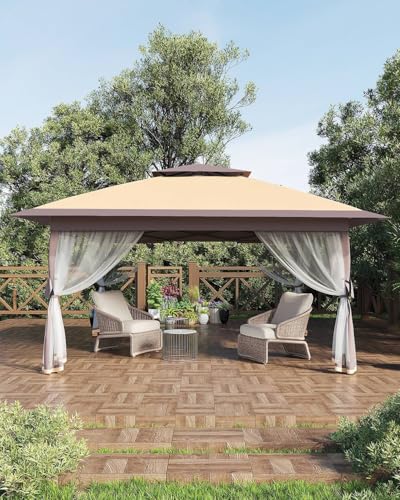 Pop Up Gazebo Tent with Mosquito Netting, Water & UV Resistant - Khaki J83860