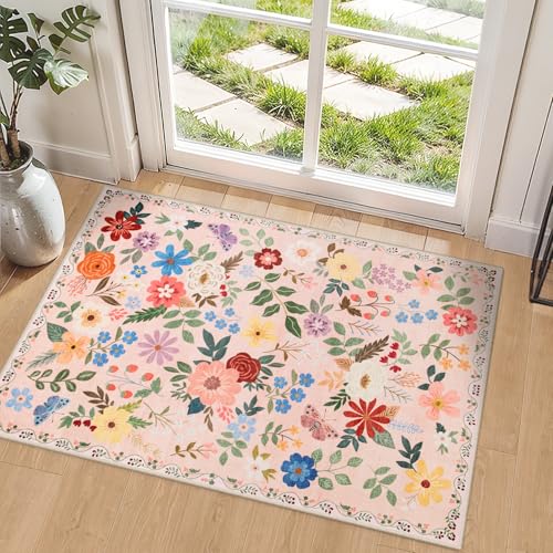 8x10 Floral Washable Area Rug for Living Room, Vintage Soft Non-Slip Carpet Z978379