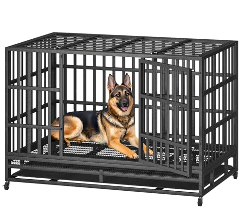48 Inch Heavy Duty Dog Crate with Wheels and Double Door A25580