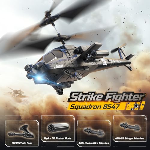 DEERC Apache RC Helicopter for Kids & Adults, Military Toy with LED Lights P49305