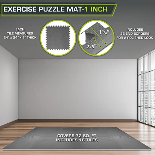 ProsourceFit Extra Thick Puzzle Exercise Mat, EVA Foam Interlocking Tiles, Black, 3/4 inch, 24 Tiles Y76691