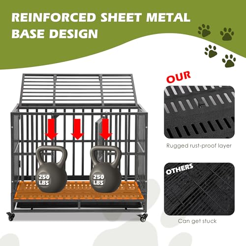 Heavy Duty Folding Dog Crate for Large Dogs, 38 Inch with Lockable Wheels and Double Door W312686