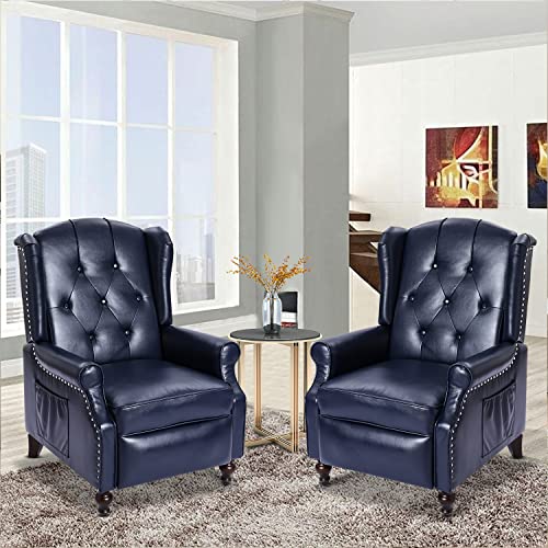 Wingback Recliner Chair with Massage and Heat, Tufted Fabric, Wooden Legs D91574